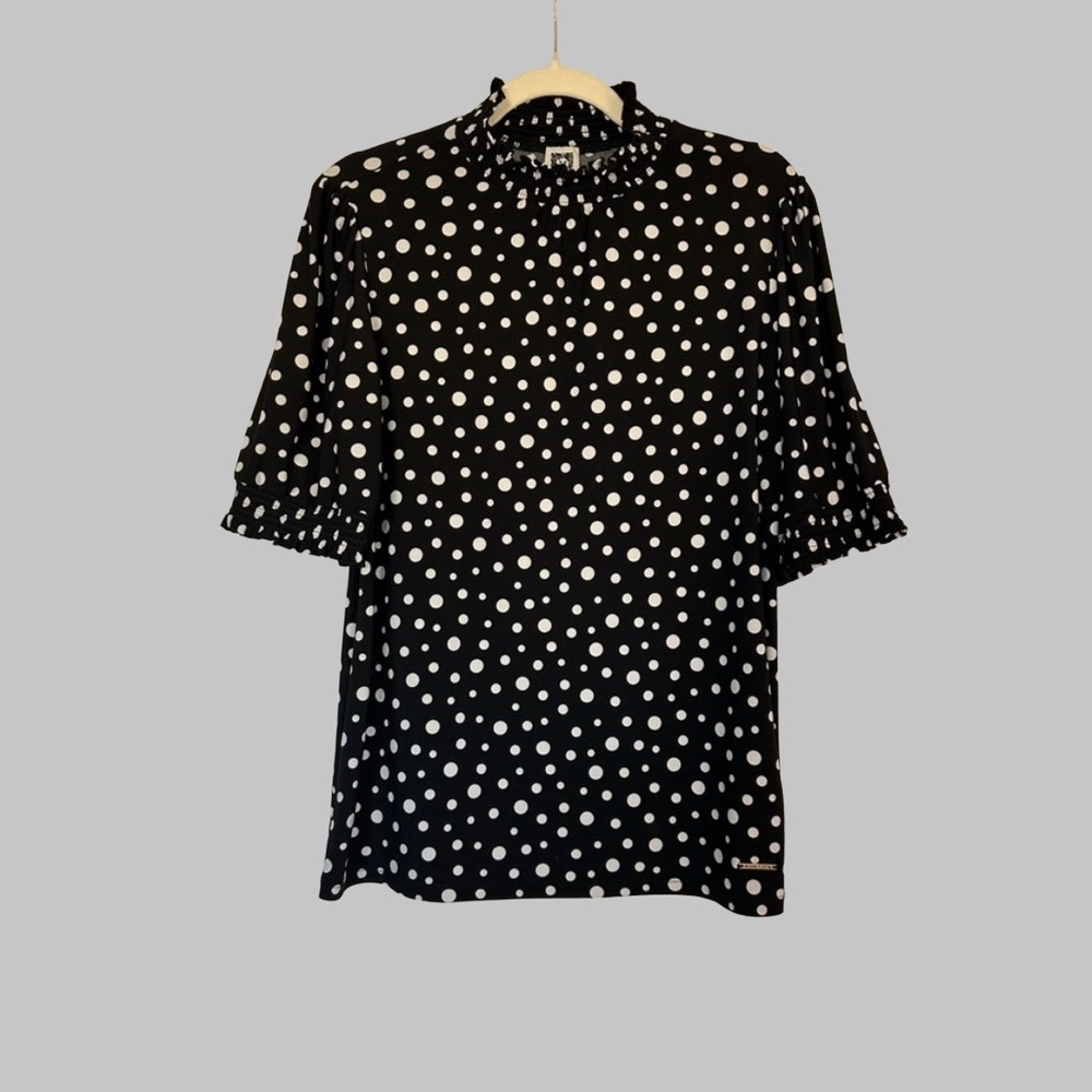 Anne Klein Black Blouse with White Dots